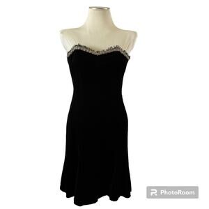 Black Velvet Strapless Cocktail Dress Sz 2 Whimsygoth Witchy Fairy Grunge Prom